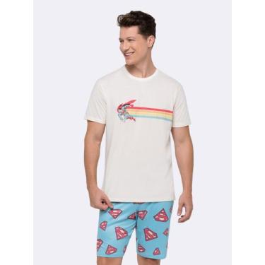 Imagem de Pijama Manga Curta Masculino Superman - Veggi, Marfim, M, Masculino
