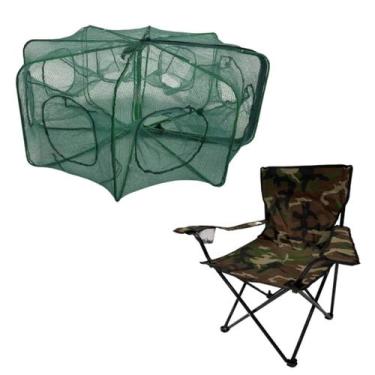 Imagem de Cadeira Dobravel 150kg Pesca Camping Camuflado +Covo Armadilha - Têxti