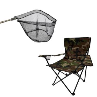 Imagem de Cadeira Dobravel 150kg Pesca Camping Camuflado + Puça 2,76M - Têxtil S