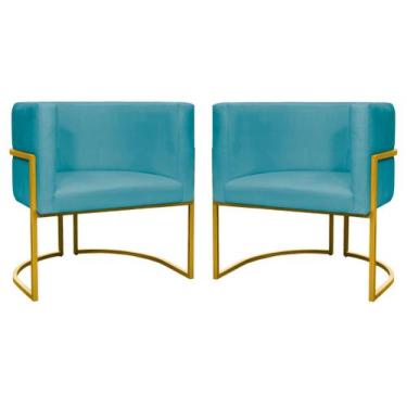 Imagem de Kit 2 Poltronas Decorativa Luxo Base de Metal Dourada Escritório Recep