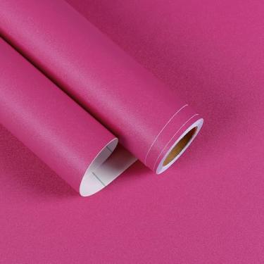 Imagem de EaseStick Papel de parede rosa escuro descascar e colar 39.9 cm x 406.4 cm papel de parede autoadesivo meninas para quarto papel de contato rosa sólido fosco à prova d'água papel de parede decorativo