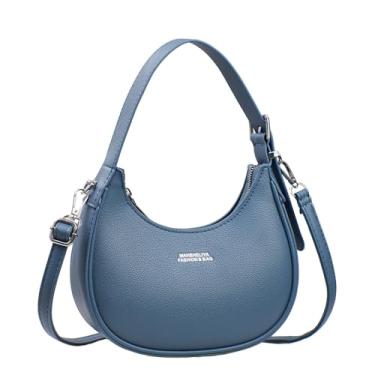 Imagem de Bolsa Meia-Lua Baguete - Alça Ajustável Ombro/Transversal para Uso Diário e Eventos (Azul)