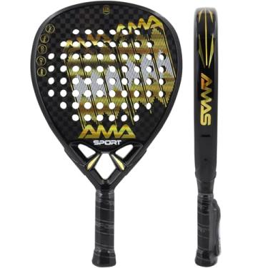 Imagem de AMA SPORT Raquete de padel com superfície de fibra de carbono 12K com memória EVA Flex Foam Core Raquete de tênis de padel leve (ouro 12K)