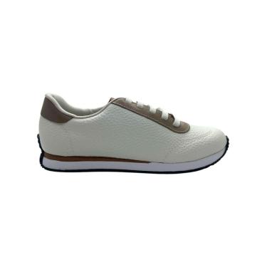 Imagem de Tenis Feminino Usaflex Couro Casual Cadarço Elástico Branco-Feminino