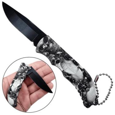 Imagem de Canivete Lâmina de Aço Inoxidável 7cm, Estampa de Caveira, Compacto e 