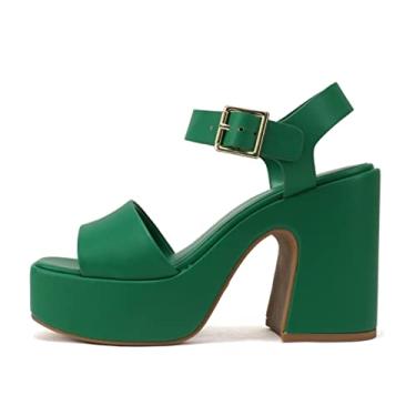 Imagem de Soda Launch ~ Sandália feminina aberta com tira no tornozelo plataforma de salto alto, Poliuretano verde esmeralda, 40