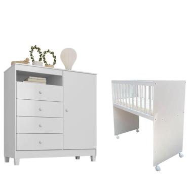 Imagem de Mini Berço Moisés Alegria com Colchão e Cômoda Infantil Ternura Baby Branco Flex - Incorplac