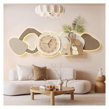 Imagem de Pintura decorativa com relógio Grande relógio de parede decoração luminária de parede para sala de estar, 3D grande arte de parede relógios pendurados elefantes escultura de luz de parede para quarto
