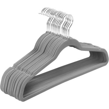 Imagem de Kit 10 Cabides De Veludo Slim 360º Macios Antideslizantes Ultra Finos Elegantes Organizador de Armário Cor: Cinza