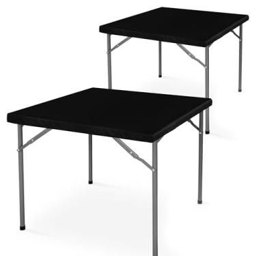 Imagem de LUSHVIDA Toalha de mesa quadrada justa para cartão 86 x 86 cm, 2 pacotes com 2 panos de mesa de vinil elástico à prova d'água com forro de flanela para piquenique de plástico para cozinha, jantar