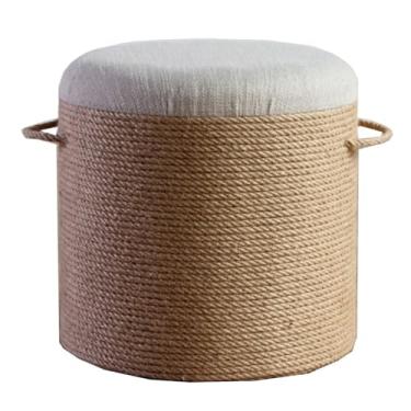 Imagem de 5JJJLOOOPP Espreguiçadeira redonda tecida à mão, tecidos naturais, suporte de assento decorado para casa, agrupamento de apoio para os pés para sala de estar, quarto (cor: /marrom, tamanho: C) (/bege