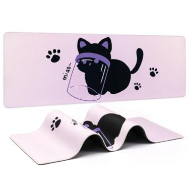 Imagem de YUNZII Keynovo Tapete de mouse para jogos, tapete de mouse grande, antiderrapante 4 mm para laptop, mesa de jogos, à prova d'água para jogos, escritório e casa (gato impertinente, 80 cm x 29 cm)