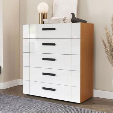 Imagem de Cômoda Lisboa 5 Gavetas Freijó/Branco - Politorno, Marrom, Moderno
