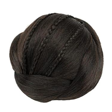 Imagem de IMISSU Capa de cabelo de dançarina de chignon trançado tamanho pequeno apliques de cabelo scrunchies coque peruca updo (M2 Chocolate marrom)