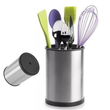 Imagem de Porta Talheres Utensilios Giratorio Escorredor Inox Base Gira Suporte Mesa Pia Cozinha Bancada