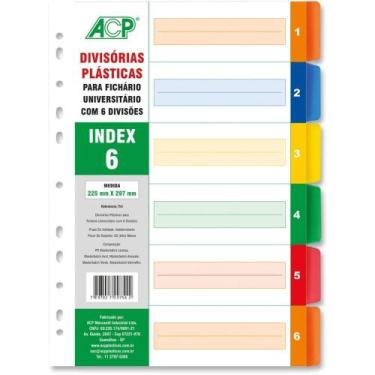 Imagem de Divisória para Fichário Plástica com 6 Projeções Colorido - ACP