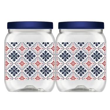 Imagem de Kit 2 Potes Plástico Decorado Porta Mantimentos Organizador 1L Multiuso