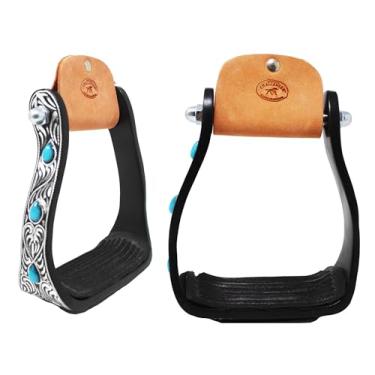 Imagem de CHALLENGER Cavalo 51230 estribos de sela de corrida em alumínio preto com pedras turquesa 51230