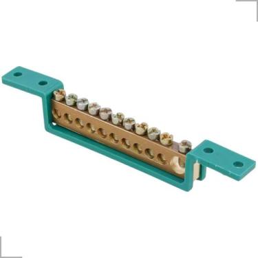Imagem de Barramento Terra Em Cobre 11 Terminais 80A 500V Steck, Verde