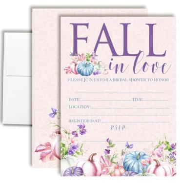 Imagem de Convites para chá de panela de abóbora pastel Fall in Love - 20 5x7 cartões de chá de casamento de outono com envelopes - convites rústicos para blush, lavanda e azul da AmandaCreation