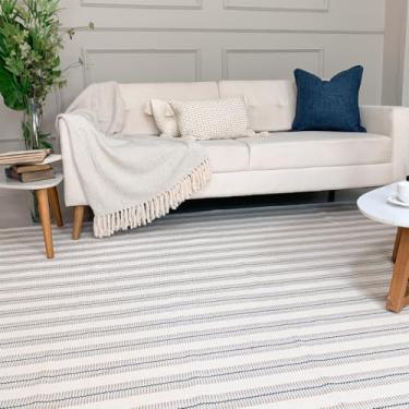 Imagem de Tapete Sala Quarto 200x250 Antiderrapante de Algodão Grande Listrado Trilho Geométrico Minimalista Cru Artesanal de Tear Natural Rústico Pelo Baixo Lavável na Máquina