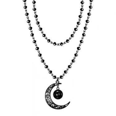 Imagem de TACBSP Gargantilha gótica em camadas para mulheres, colar com pingente de lua e morcego preto e cruz de morcego, joias de Halloween, presentes, Large, Metal, Sem Pedra Preciosa