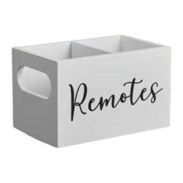 Imagem de DimyFew Suporte de controle remoto para mesa, caixa de armazenamento de mídia multifuncional, organizador rústico, suporte de controle remoto de TV para, Branco
