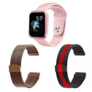 Imagem de Kit 1 Smartwatch Rosa + 2 Pulseiras Rosê E Listrado