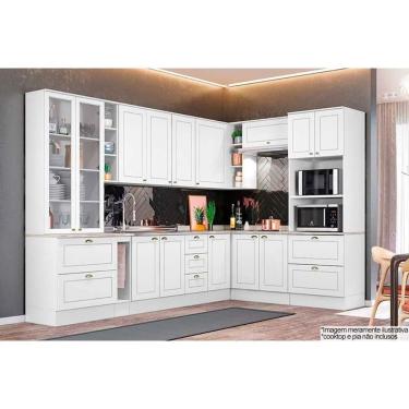 Imagem de Kit de Cozinha Completa C14p02 14 Módulos com Tampo em MDF 120cm Branco com Armários Ba...