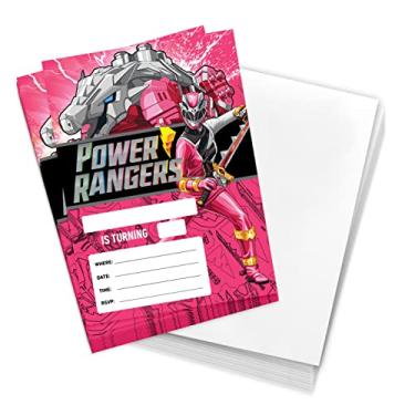 Imagem de Desert Cactus Cartões de convites de feliz aniversário Power Rangers 10 unidades com envelopes meninos meninas festa infantil (estilo H)