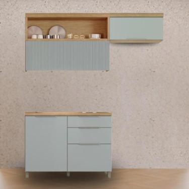 Imagem de Cozinha Compacta 3 Peças 3 Portas 3 Gavetas 100% MDF - Faura, Verde/Na