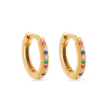 Imagem de Brinco Dourado De Argolinha Com Pedras Coloridas