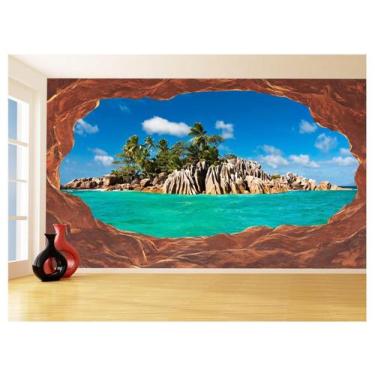 Imagem de Papel De Parede 3D Praia Mar Caverna Pedras Céu 3,5M Npr292 - Você Dec