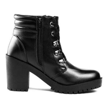 Imagem de Coturno Feminino Bota Cano Curto Sola Plataforma Ziper Lateral, Preto,