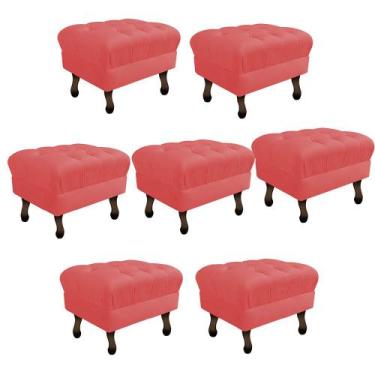 Imagem de Kit 07 Puff Retrô Capitonê Decorativo  Pé em Madeira Sala de Estar Rec