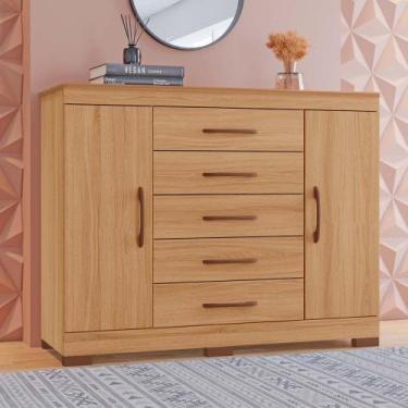 Imagem de Comoda Elegance Tuboarte 5 gavetas e 2 portas 100% em MDF, Freijó
