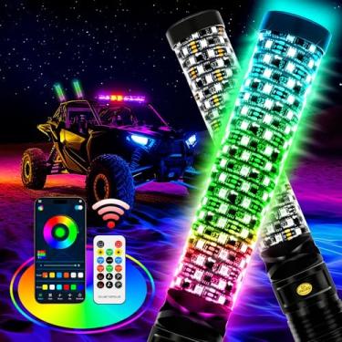 Imagem de JMTBNO Par de luzes LED espirais RGB de 300 cm, antena Chase Buletooth APP e controle remoto com luzes de freio de seta Bandeira dos EUA para caminhões UTV RZR Can-Am ATV SxS Sand Dune Buggy Trucks
