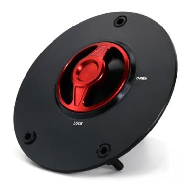 Imagem de Xitomer Tampa do tanque de gás de 3 furos para motocicleta Tampa de combustível liga de alumínio CNC, adequada para ZX-6R 636 ZX636R 2007-2018, Z1000 2007-2021, ZX-14R 2006-2021, VERSYS 650 KLE650 2006-2021 Z88. 00 (vermelho Cap)