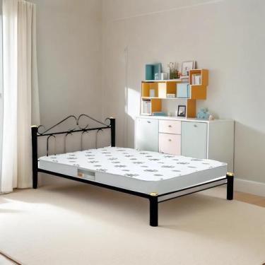 Imagem de Cama De Casal Luxo Tubular Aço Preta Estrado Pinus - Marcheli
