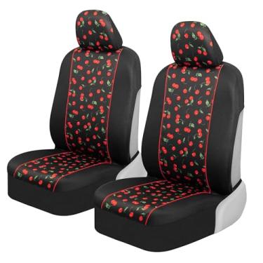 Imagem de Capas de assento dianteiro com tema floral Fresh-Protect Sideless All Protection Unique Fun Graphic Design com apoio de braço para airbag lateral compatível com proteção universal automotiva - 2 peçasBDK vermelho SC54FLORAL