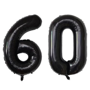 Imagem de SINBEE Balões Pretos De 40" Com 60 Números, Gigantes Hélio Metalizado Mylar Para Aniversário, Suprimentos Decoração Digital Festa 60º Aniversário