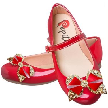 Imagem de Sapatilha Infantil Branca com Laços Brilhantes Detalhe em Glitter Sapato Menina Confortável (Vermelho, BR, Criança de 9 a 12 anos, Numérico, 30)