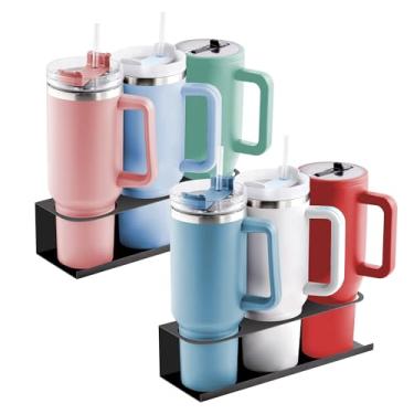 Imagem de Suporte magnético para copos, organizador de garrafa de água de geladeira, adequado para copos Stanley de 850 g e 1,134 g, pacote com 2, com alça, remoção flexível, adequado para painéis esmaltados de