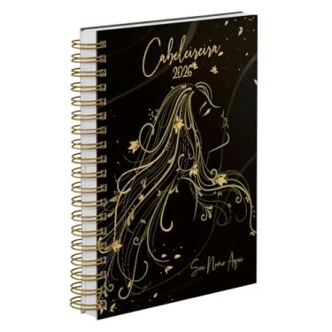 Imagem de Agenda Comercial 2026 Personalizada Capa Dura Cabeleireira Preto Ouro