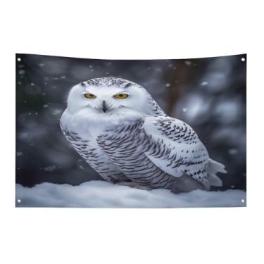 Imagem de Bandeira com quatro furos bandeiras para todos os climas Coruja ártica impressa bandeira decorativa bandeiras de poliéster adequadas para uso interno e externo 89 x 159 centímetros