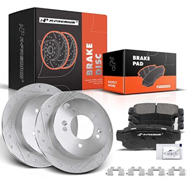 Imagem de A-Premium Kit De Rotores Freio A Disco Traseiros Perfurados E Ranhurados 10,31" (262 Mm) + Pastilhas Cerâmica Compatíveis Com Modelos Hyundai Kia Selecionados - Magentis, Para Sportage, Optima, Sona