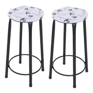 Imagem de 2 banquetas alta sem encosto cozinha bancada balcão area gourmet(branco florido)