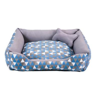 Imagem de Cama cachorro medio caminha pet 60 x 50 com ziper lavavel fundo impermeavel +almofadinha(turqueza/cinza geometrico (M))