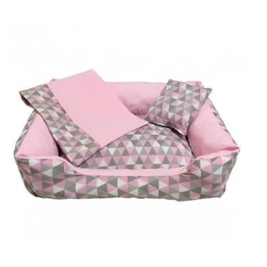 Imagem de Cama cachorro medio caminha pet 60 x 50 com ziper lavavel fundo impermeavel +almofadinha(geometrico rosa 2 (M))