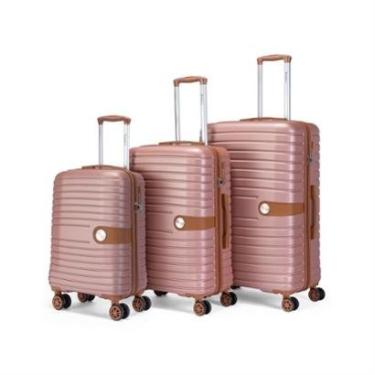 Imagem de Kit 3 Malas Rosa Anac Puxador Rodinha 360 Viagem Bordo TSA-Unissex